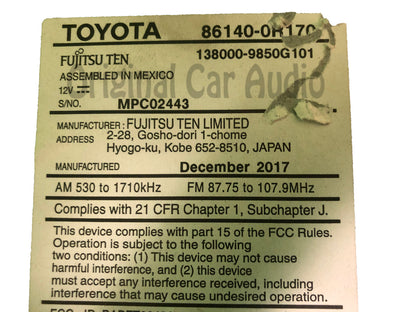 Refurbished 2016 - 2018 Toyota Rav4 Rav 4 OEM Touch Screen Multi Media CD Radio Audio Receiver 100581
