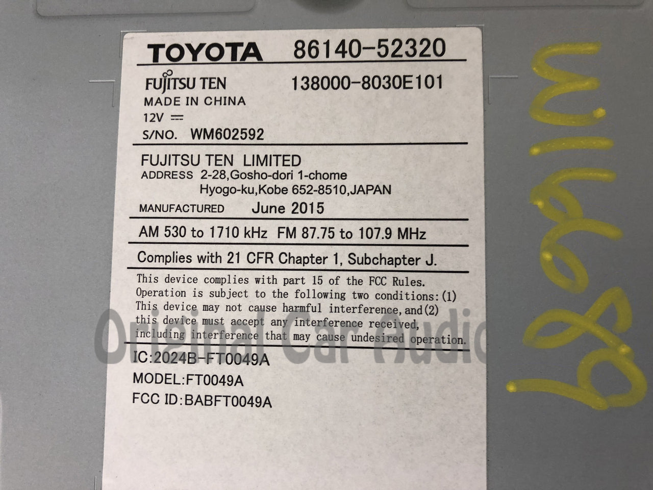 2015 - 2016 Toyota Prius C OEM Touch Screen AM FM HD Radio Receiver 100505
