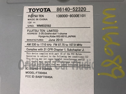 2015 - 2016 Toyota Prius C OEM Touch Screen AM FM HD Radio Receiver 100505