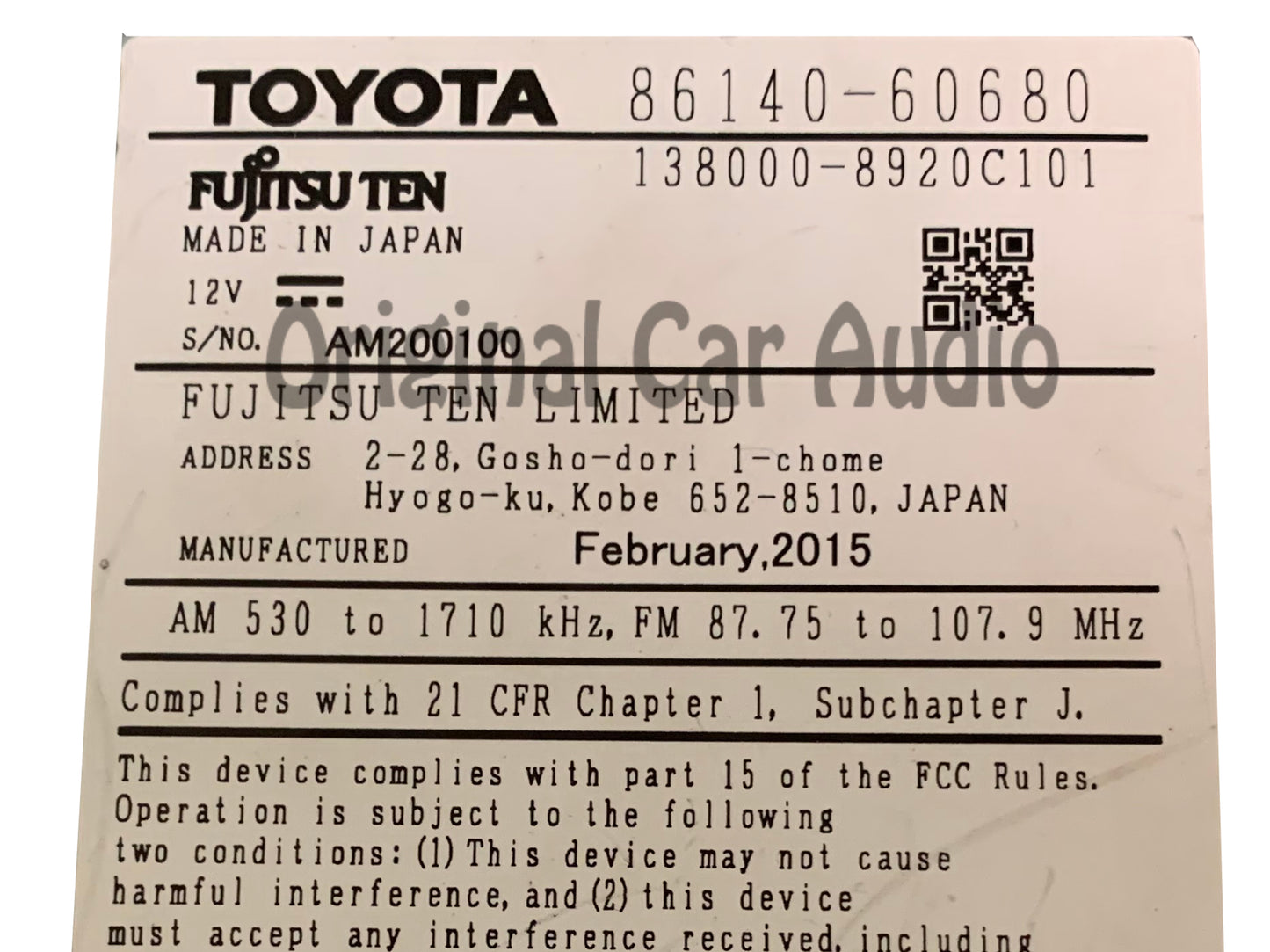 2014 - 2021 Lexus GX460 OEM Non-Navigation Multi Media Gracenote CD HD Radio Receiver