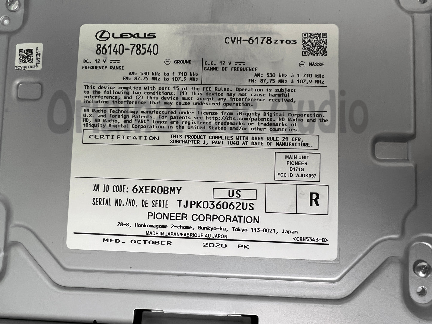 Refurbished 2019 - 2022 Lexus NX300 NX300H OEM Multi Media AM FM Bluetooth SAT CD Radio Receiver