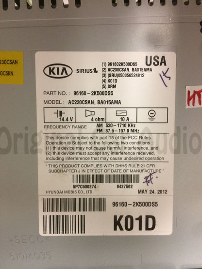 2012 - 2013 Kia Soul OEM UVO Infinity Bluetooth AM FM HD SAT Radio Receiver Gray