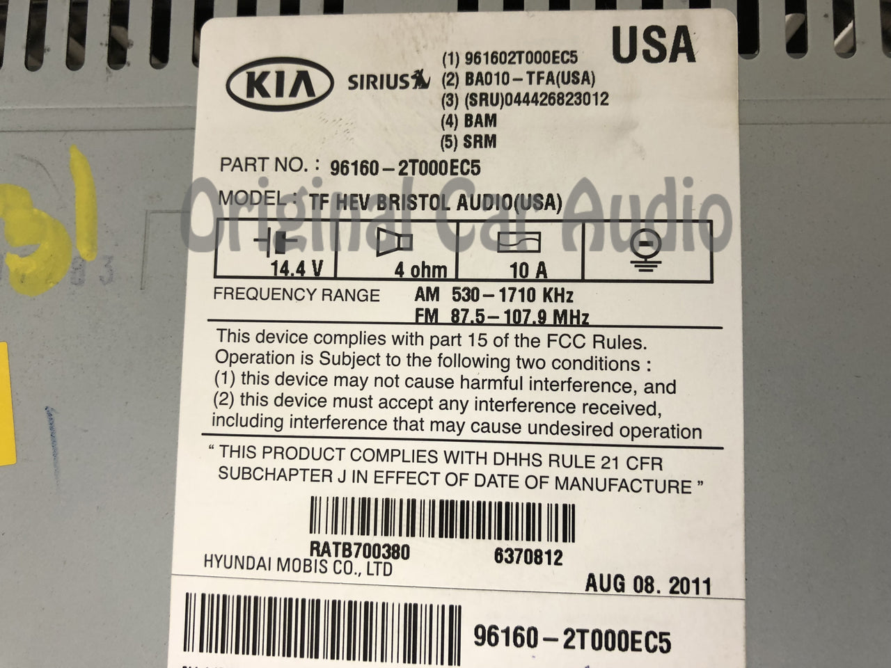 2011 - 2013 Kia Optima OEM UVO AM FM MP3 SAT HD Radio Jukebox DARK GREY
