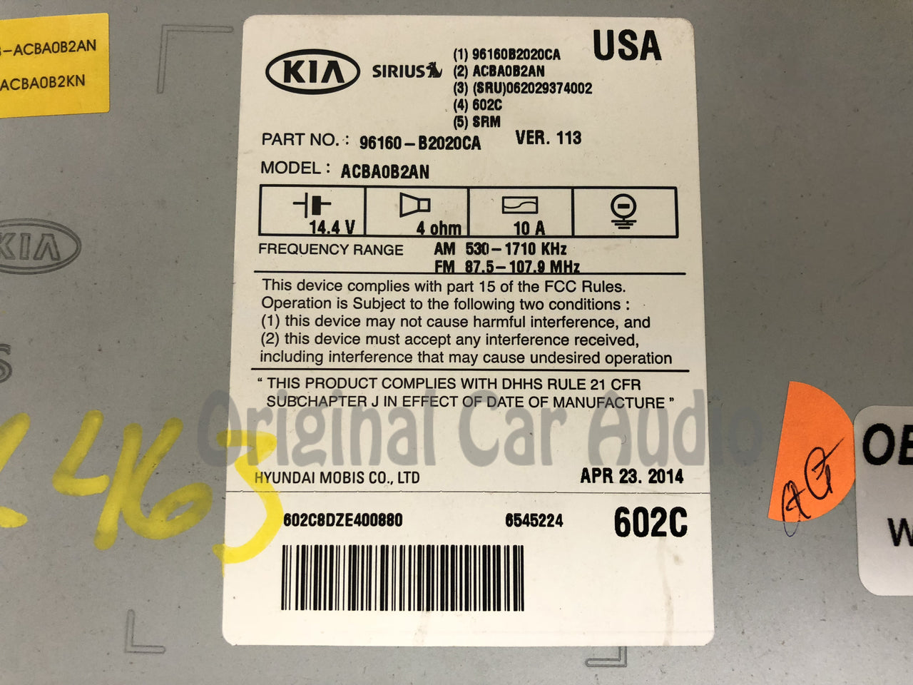 2014 - 2016 Kia Soul OEM UVO Touch Screen AM FM SAT Bluetooth Radio Receiver