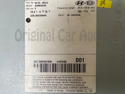 2017 - 2019 Kia Niro Radio Receiver Display Screen AM FM XM 96160-G5010