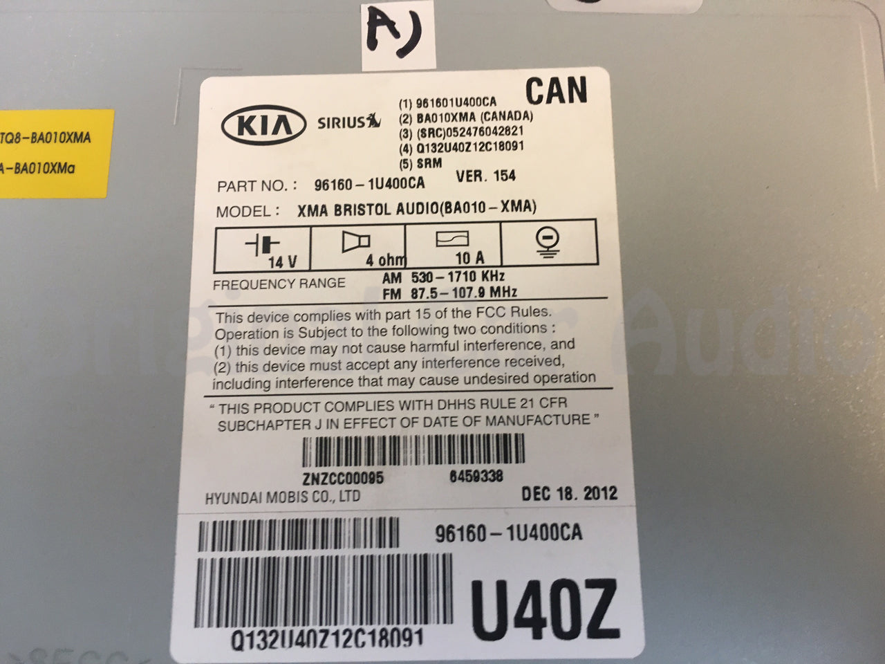 2012 2013 Kia Sorento OEM Radio CD Player Bluetooth Sirius XM MP3 Touch Screen UVO