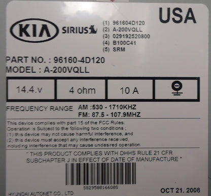 09 10 11 KIA Sedona OEM Sirius Sat Radio Stereo 96160-4D120