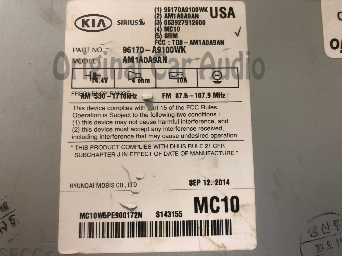 2015 - 2017 Kia Sedona OEM AM FM SAT Multi Media Radio Receiver