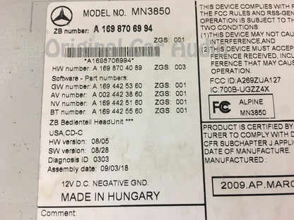 2009 - 2011 Mercedes B-Class B200 OEM AM FM Single CD Bluetooth Radio