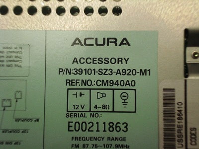1999 2000 2001 2002 Acura RL GPS Radio and Tape Player W/ CODE 39100-SZ3-A920-M1, 39100-SZ3-A910-M1, 39100-SZ3-A930-M1, 39100-SZ3-A950-M1