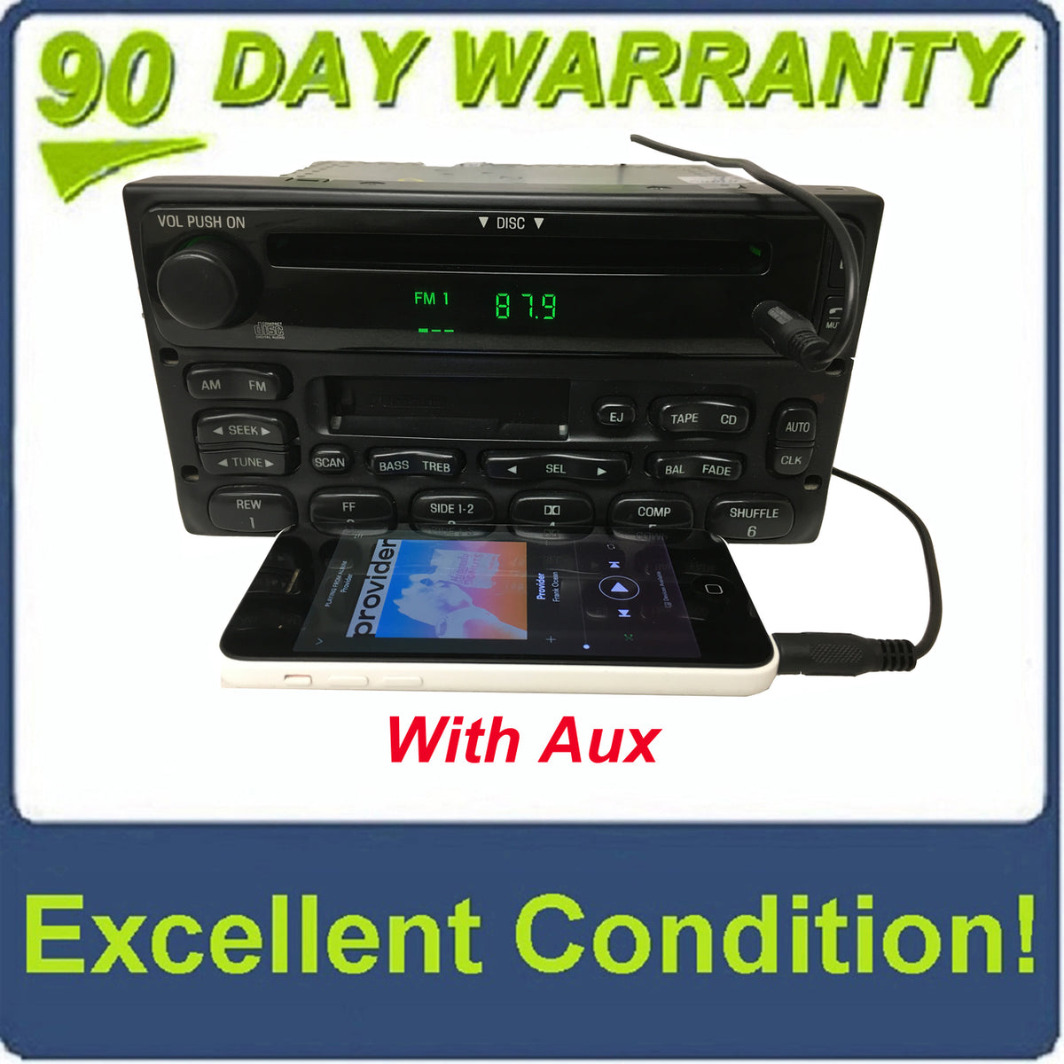 1998 - 2005 Ford Lincoln Mercury OEM Single CD  AM FM Radio WITH ADDED AUX