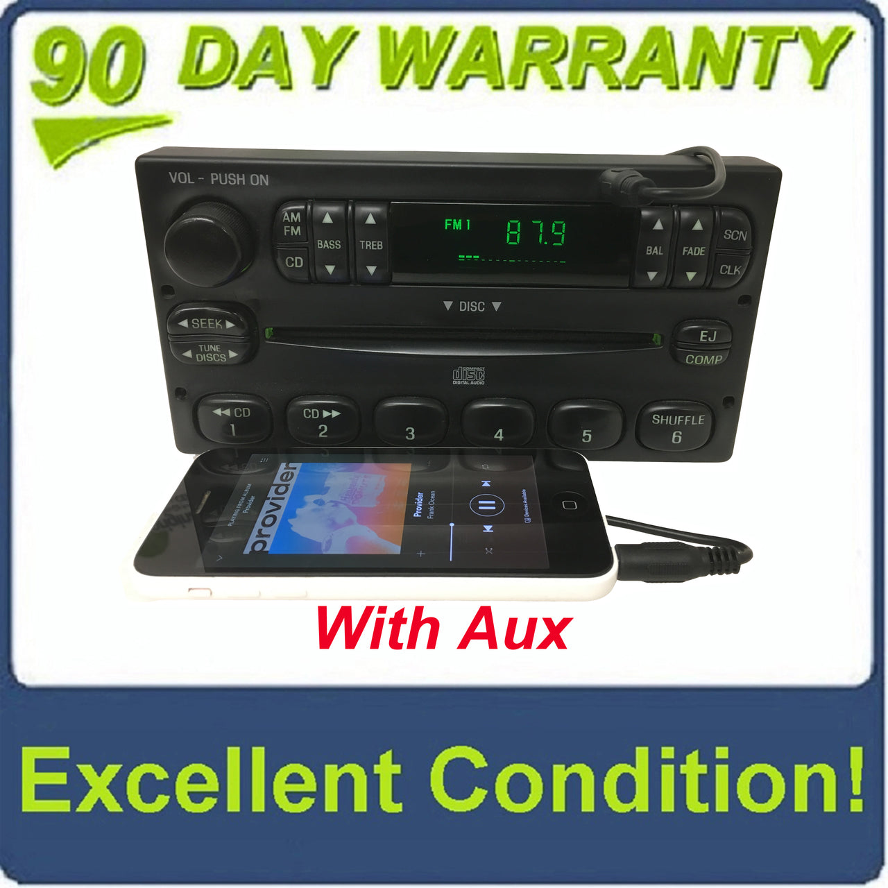 1998 - 2005 Ford Lincoln Mercury  Radio Single CD Player WITH ADDED AUX