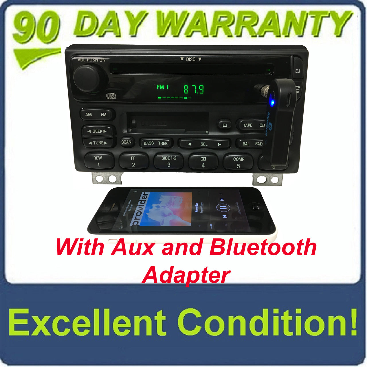 2001 - 2003 FORD EXPLORER Single CD AM FM Radio With Added Aux and Bluetooth