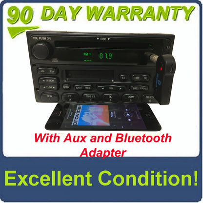 1998 - 2005 Ford Lincoln Mercury OEM Single CD  AM FM Radio WITH ADDED AUX and Bluetooth Adapter