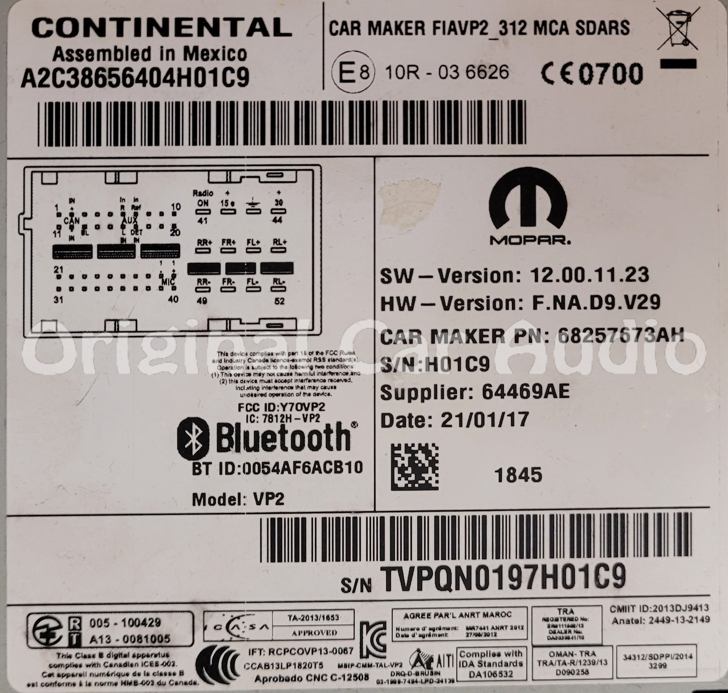 2017 - 2019 Fiat 500 OEM AM FM XM 5" Uconnect Touchscreen VP2 Radio