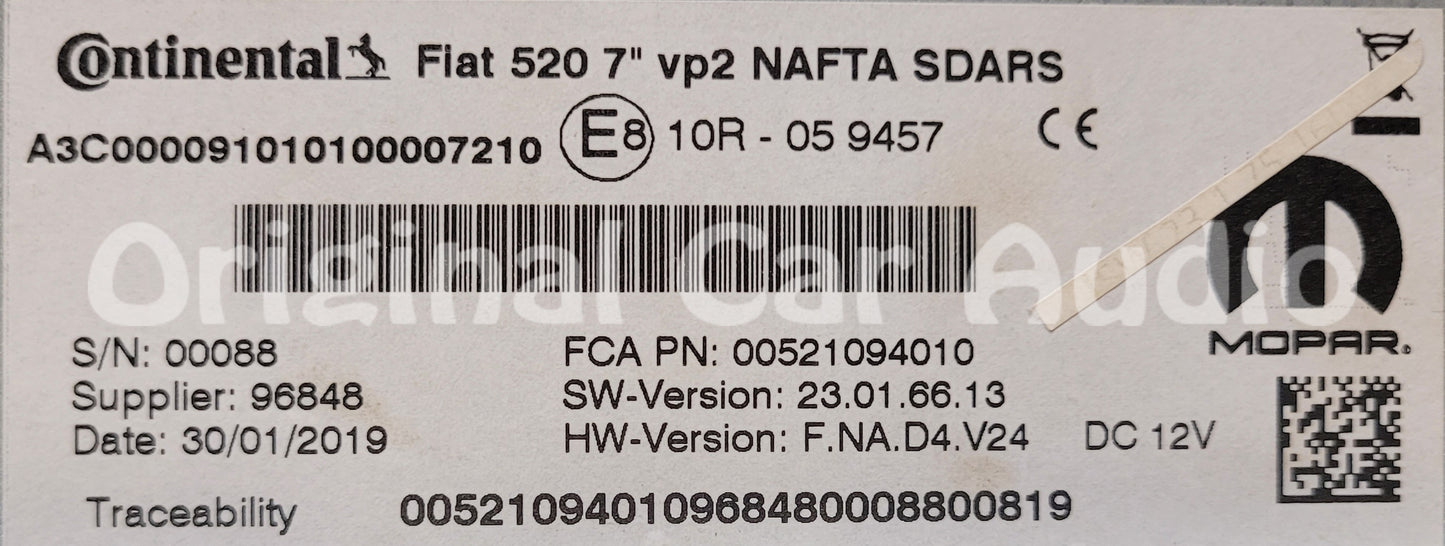 2018 - 2019 Jeep Renegade OEM AM FM XM 7" VP2 Touch Screen Radio Display