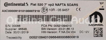 2018 - 2019 Jeep Renegade OEM AM FM XM 7" VP2 Touch Screen Radio Display