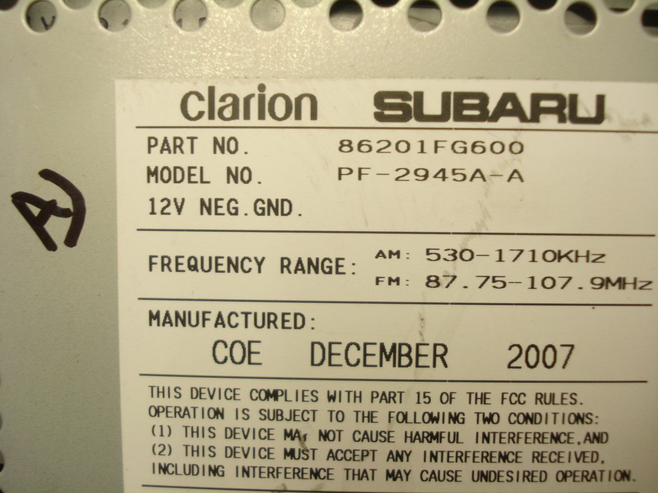 2008 - 2011 SUBARU Impreza Radio CD Player MP3 Sat AUX Receiver