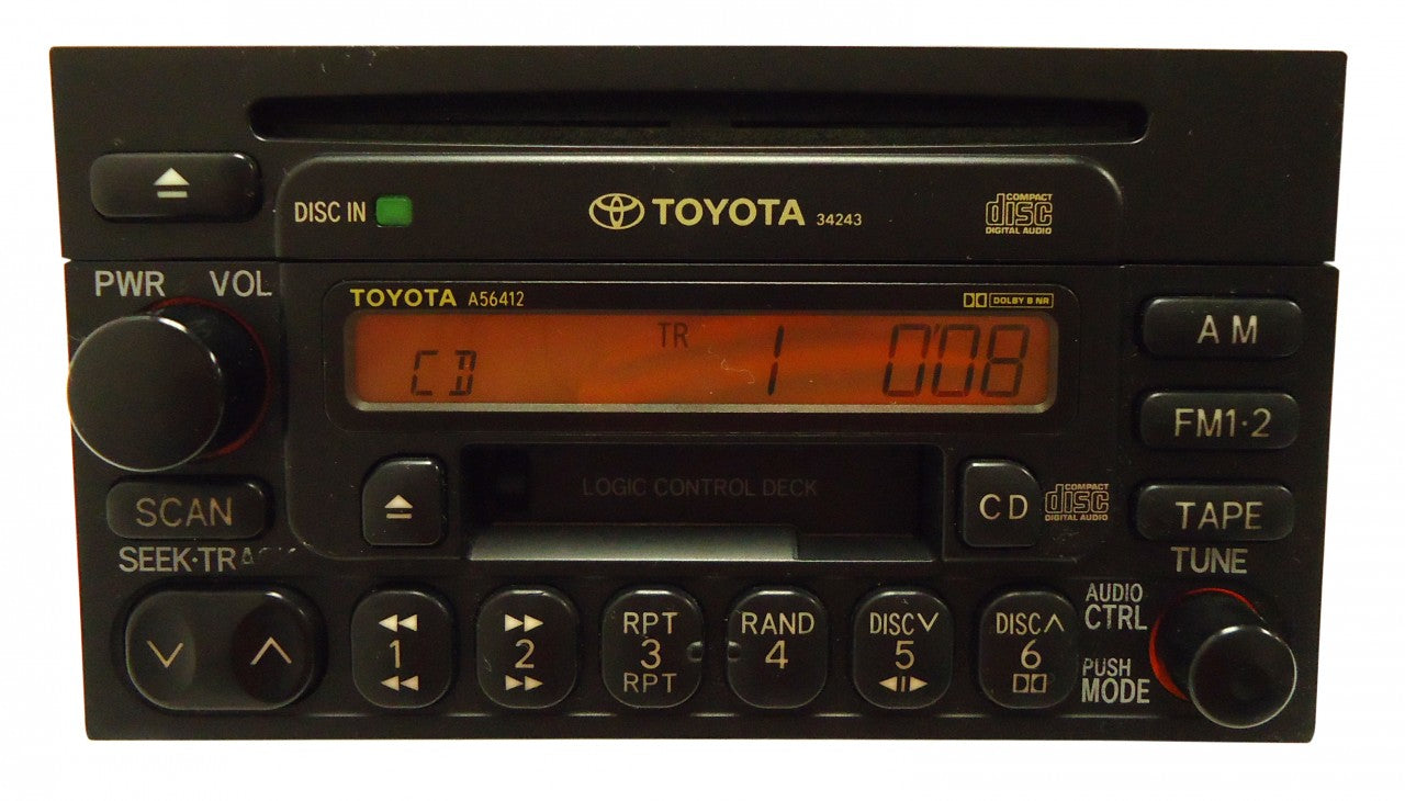 TOYOTA AM FM Radio Cassette Tape CD Player A56412 34243 4Runner Avalon Camry Celica Mr2 Seuoia Solara Sienna Tacoma Tundra T100 1990 1991 1992 1993 1994 1995 1996 1997 1998 1999