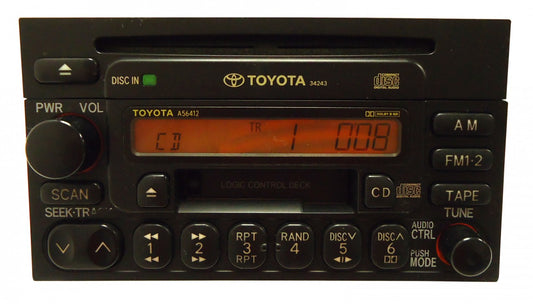 TOYOTA AM FM Radio Cassette Tape CD Player A56412 34243 4Runner Avalon Camry Celica Mr2 Seuoia Solara Sienna Tacoma Tundra T100 1990 1991 1992 1993 1994 1995 1996 1997 1998 1999