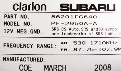 Subaru 6 Disc CD Changer Radio MP3 Sat CZ641U6 Stereo