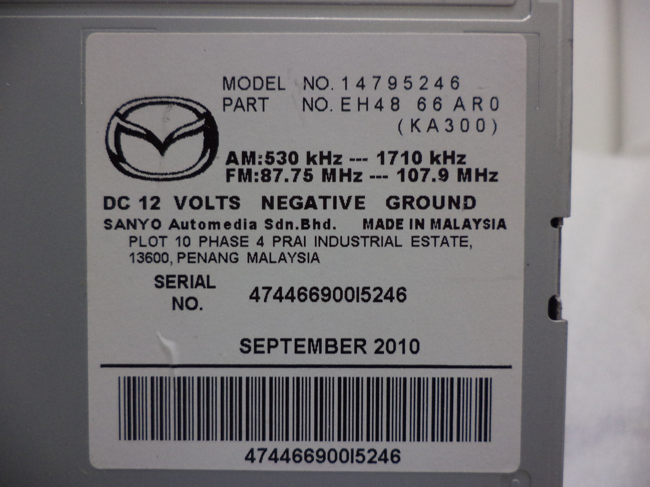 2010 2011 2012 Mazda CX-7 Satellite Radio Stereo MP3 CD Player