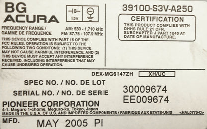 ACURA MDX XM Satellite Radio 6 Disc Changer CD Player 3TF7 39100-S3V-A250 39100-S3V-A260 2005 2006