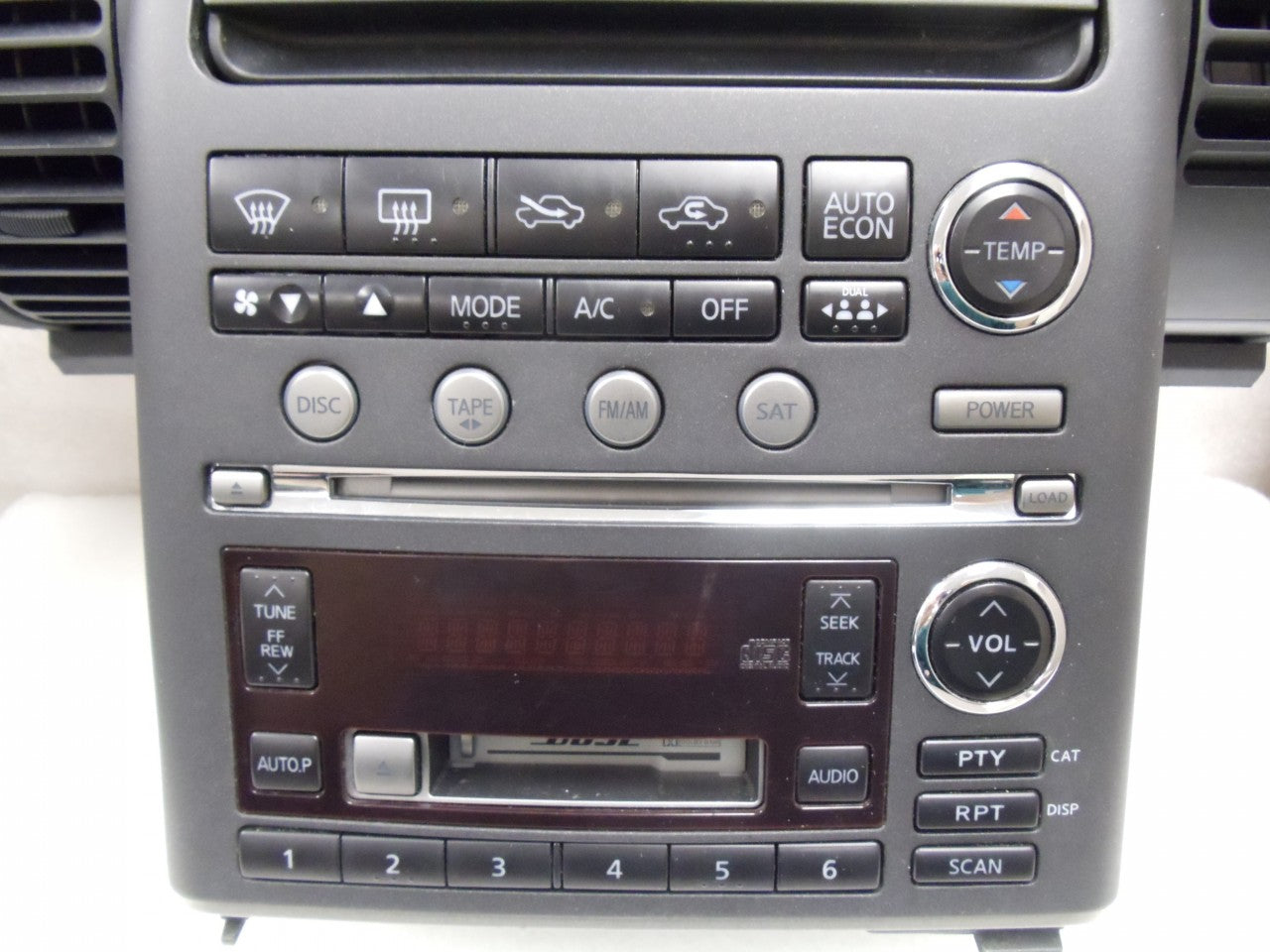 2003 - 2004 INFINITI G35 G-35 OEM Radio 6 Disc Changer CD Tape Player BOSE AC Temp Controls and Bezel BLACK