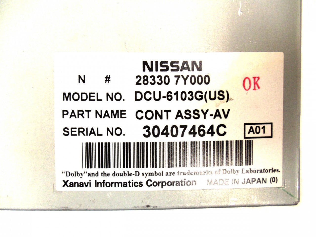 NISSAN MAXIMA GPS INFO BCM ECU Display Screen Control Assembly 2004 2005 283307Y000