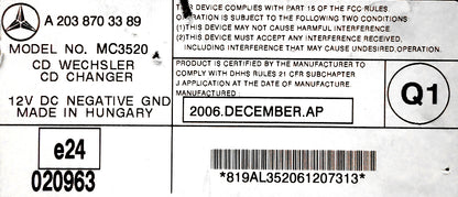 Mercedes-Benz Remote Slave 6 Disc Changer CD Player MC3520