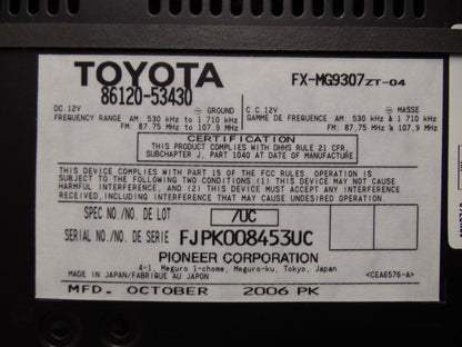 LEXUS IS250 IS-250 IS350 IS-350 IS-F Radio 6 Disc Changer CD Player SAT P1809 2006 2007 2008