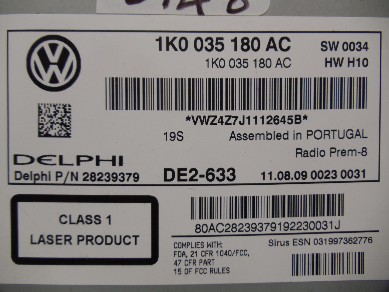 2010 2011 2012 VW Volkswagen Jetta Passat Golf GTI Rabbit EOS OEM Radio Stereo 6 Disc Changer CD Player Touch Screen SD Mp3 Sirius Satellite RCD-510 RCD510