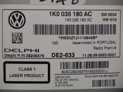 2010 2011 2012 VW Volkswagen Jetta Passat Golf GTI Rabbit EOS OEM Radio Stereo 6 Disc Changer CD Player Touch Screen SD Mp3 Sirius Satellite RCD-510 RCD510