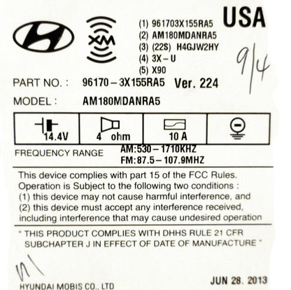 HYUNDAI Elantra AM FM XM Satellite MP3 Radio CD Player