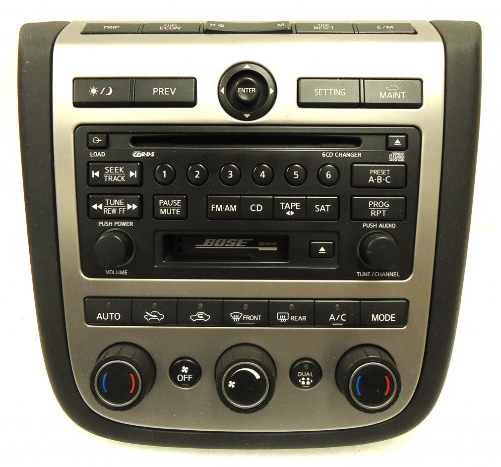 03 04 05 NISSAN Murano BOSE Radio Stereo 6 Disc Changer CD Player SAT RDS A/C Heat Climate Temp Controls 28188-CA010 2003 2004 2005
