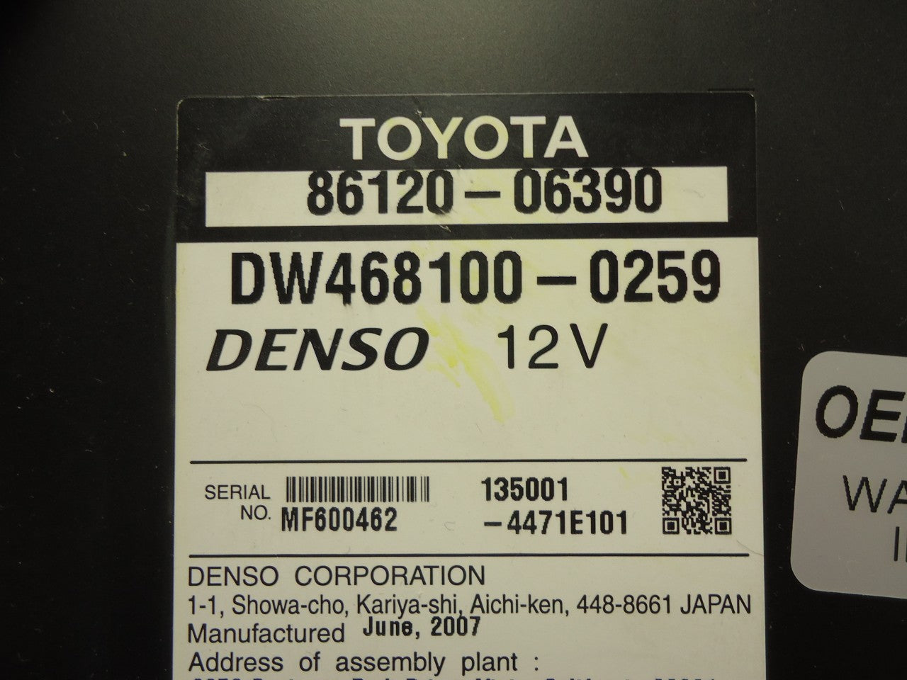 2007 2008 2009 TOYOTA Camry Hybrid OEM GPS Navigation Radio Stereo LCD Display Touch Screen Monitor E7011