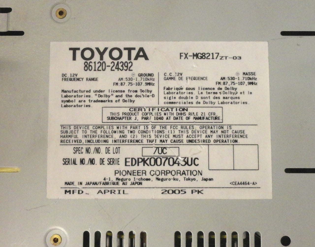 05 - 10 Lexus SC430 Radio Tape Cassette Mark Levinson Radio 6 CD Changer P6846