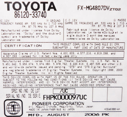 07 08 09 Lexus ES350 MARK LEVINSON Radio Tape 6 Disc Player CD Changer 86120-33740, P1505