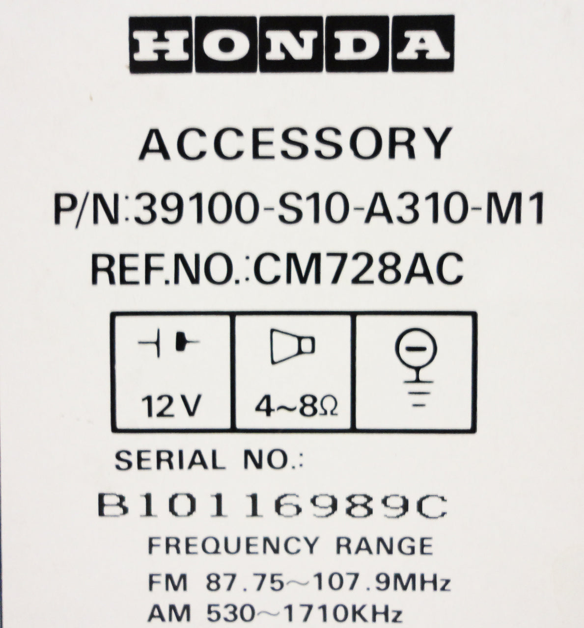1998 1999 2000 2001 2002 Honda Accord Radio and Tape Player