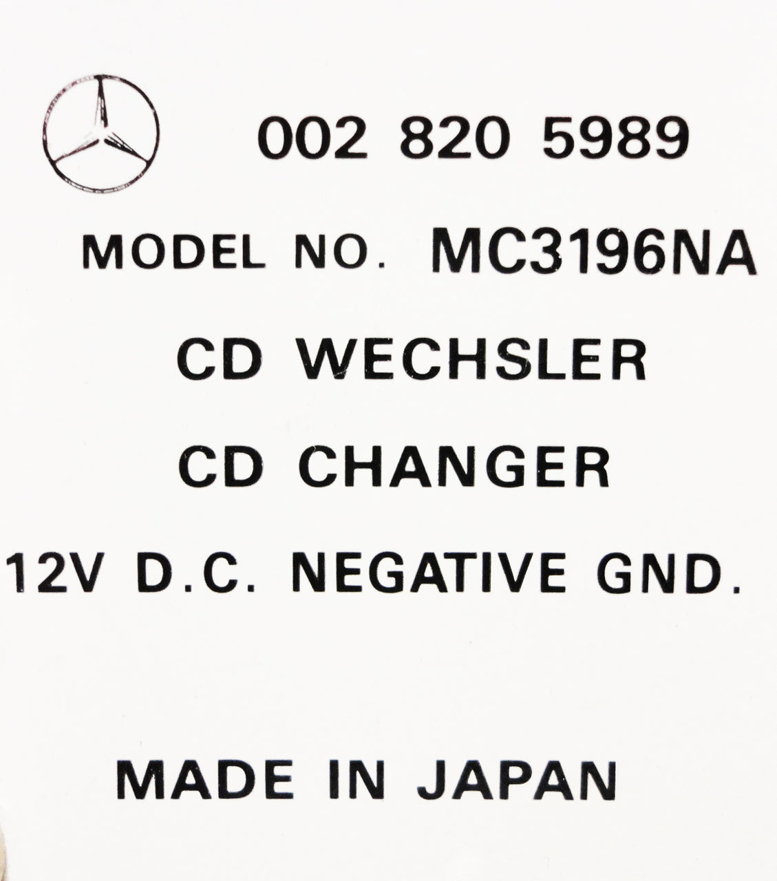 1994 - 1999 Mercedes-Benz OEM Remote Slave 6 CD Disc Changer Player MC3196NA, A0028205989, A 002 820 59 89, A 002 820 5989