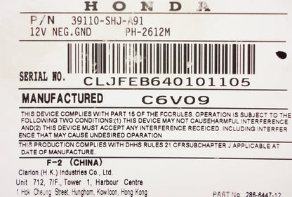 05 06 07 08 09 10 Honda Odyssey Ridgeline In Dash 6 Disc CD Changer