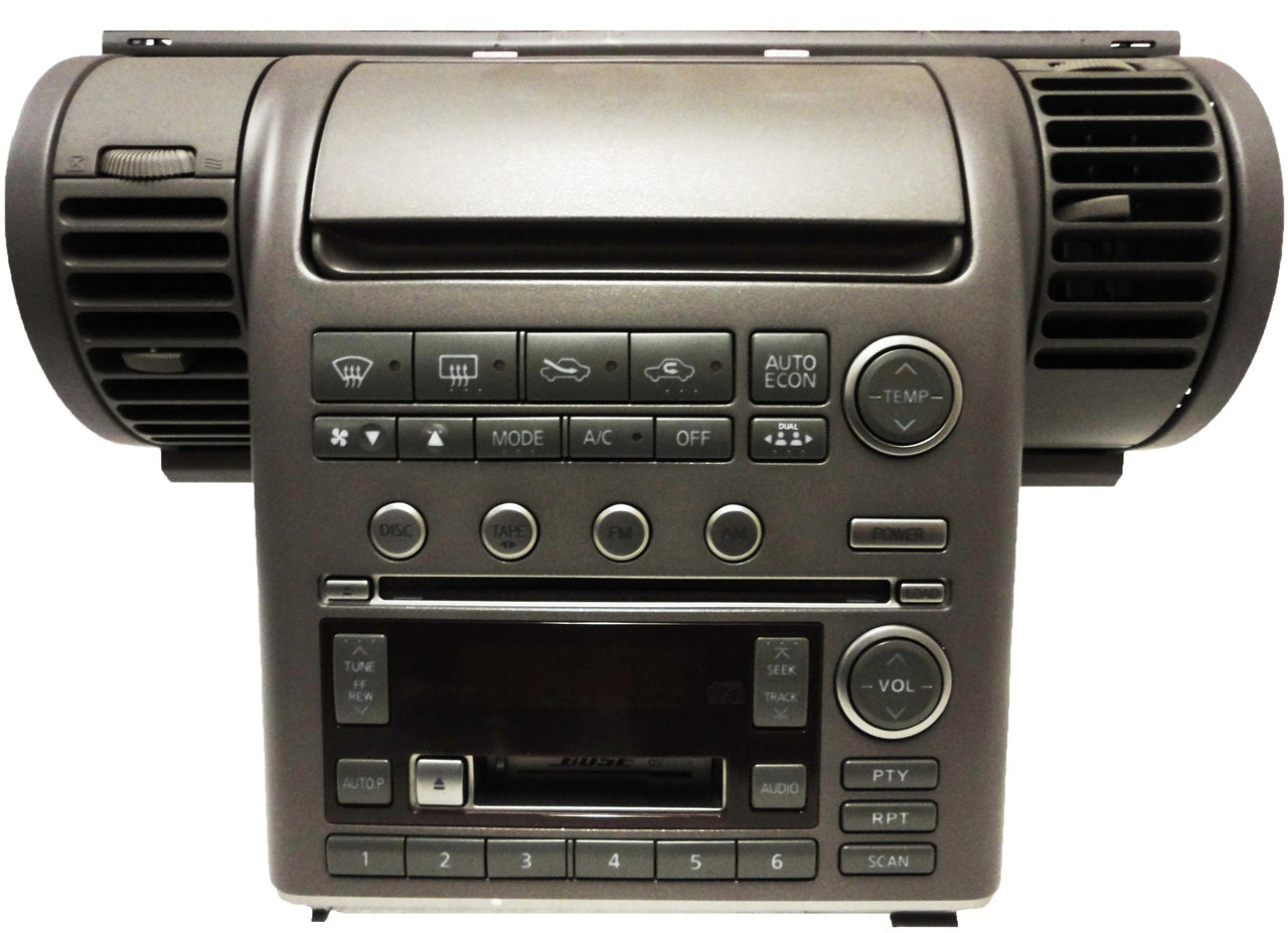 03 04 INFINITI G35 G-35 Radio 6 Disc Changer CD Tape Player BOSE AC Temp Controls and Bezel 2003 2004 GREY OEM