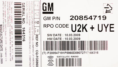 Chevrolet GMC Buick Cadillac Radio XM Satellite MP3 CD Player