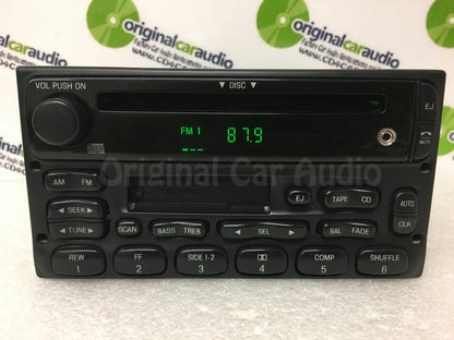 1998 - 2005 Ford Lincoln Mercury OEM Single CD  AM FM Radio WITH ADDED AUX and Bluetooth Adapter