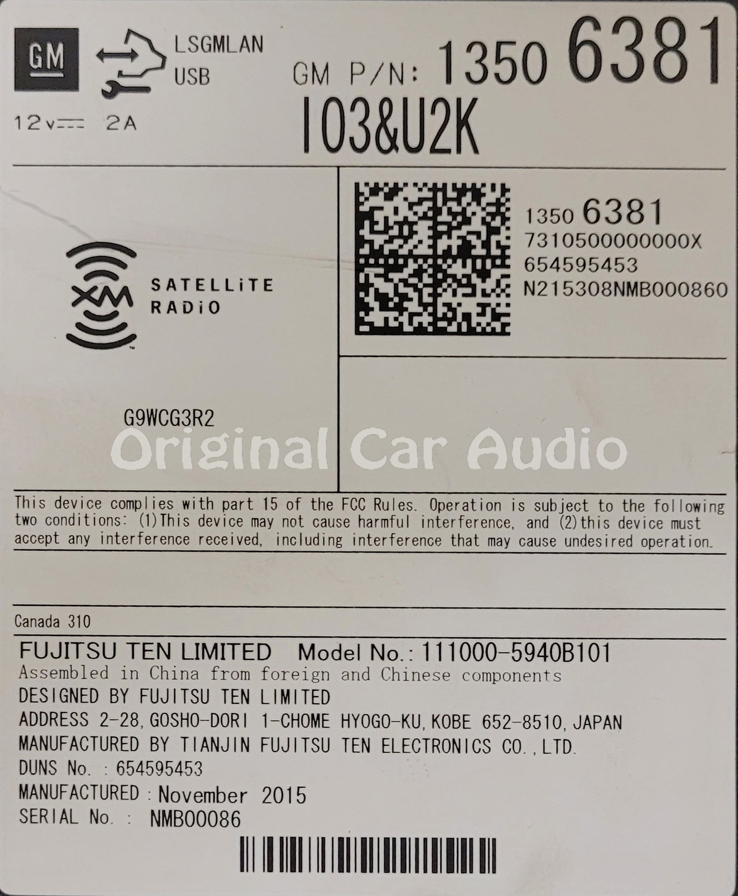 2015 - 2016 Chevrolet Impala OEM AM FM XM Digital Audio Radio Tuner Module
