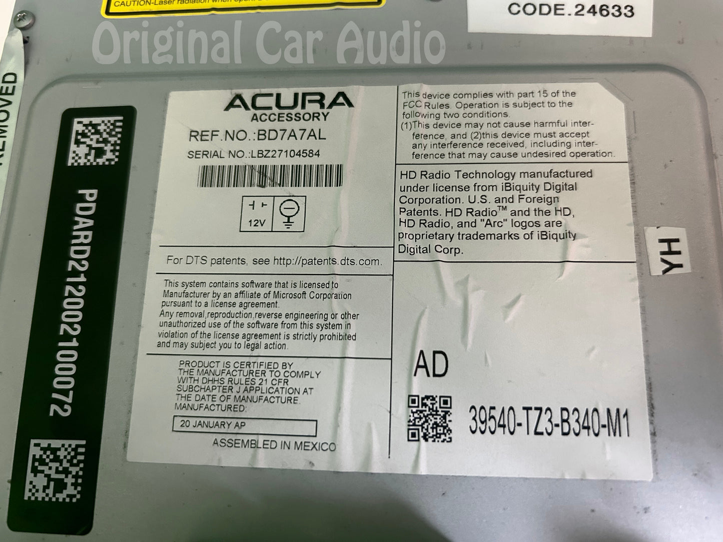 2018 - 2020 Acura TLX OEM Navigation AM FM Radio Display Screen Receiver