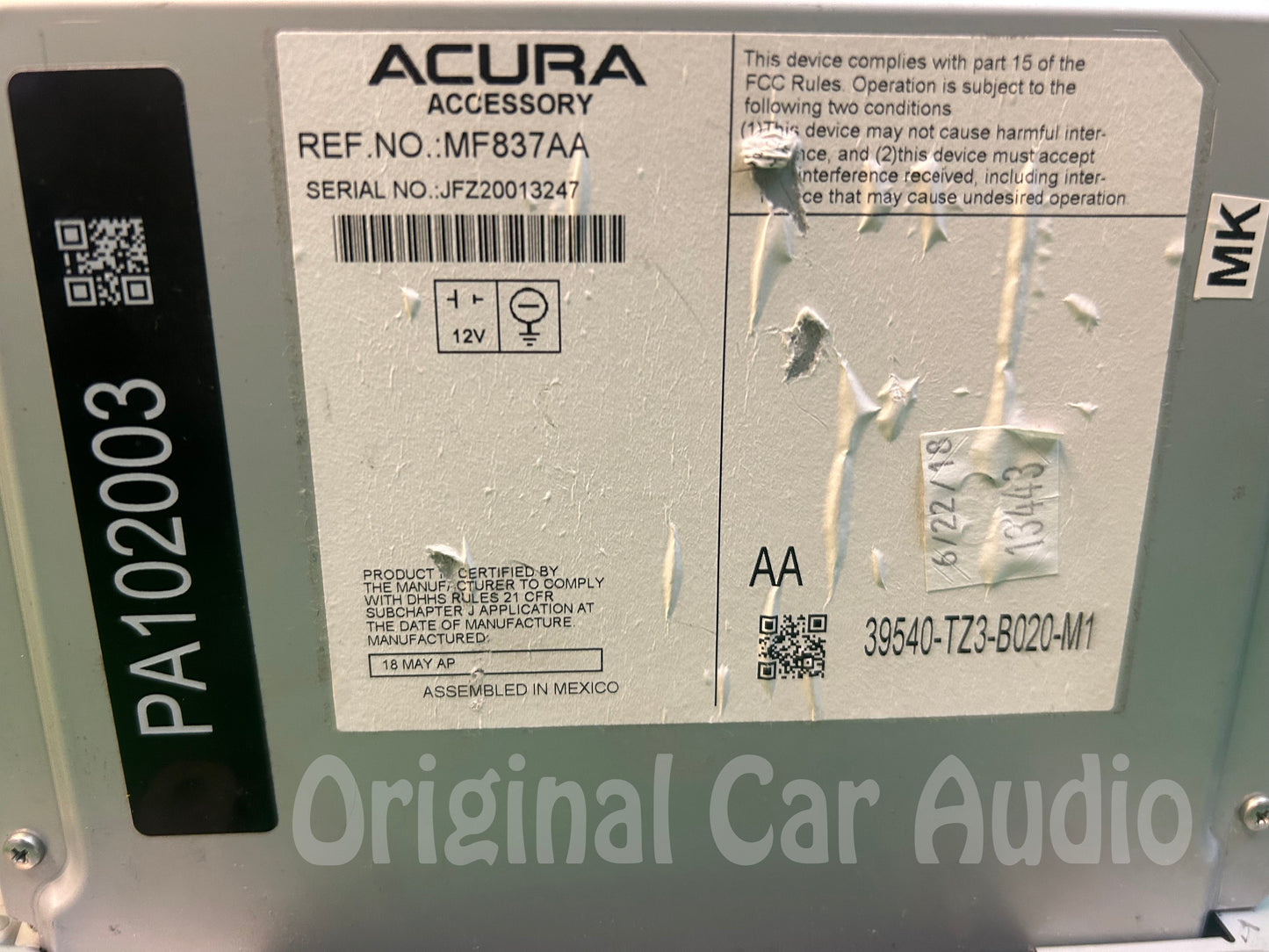 2018 - 2020 Acura TLX OEM Non-Nav AM FM Radio Display Screen Receiver