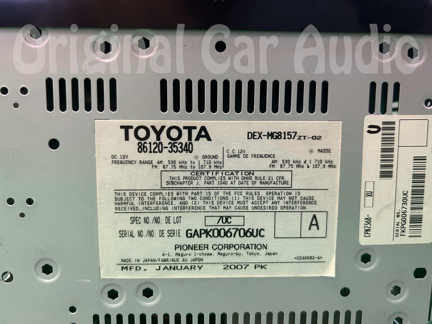 2006 - 2009 Toyota 4 Runner JBL  Radio MP3 and 6 CD Changer