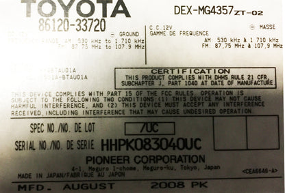 07 08 09 Lexus ES350 OEM Stereo 6 Disc MP3/WMA CD Changer Satellite Radio P1807