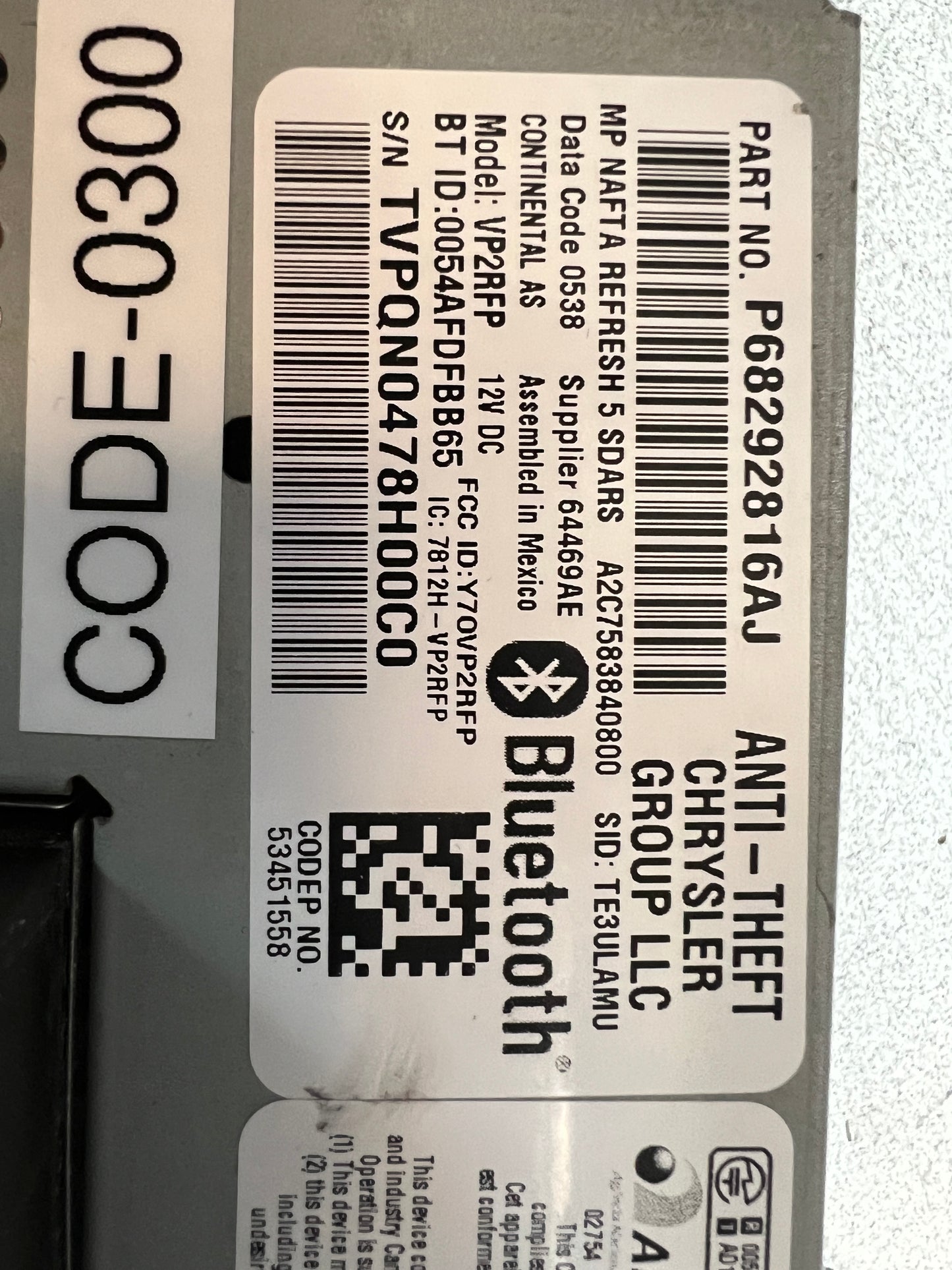 2017 - 2020 Jeep Compass OEM VP2 Uconnect 5.0 AM FM SAT Bluetooth Multi Media Radio Receiver
